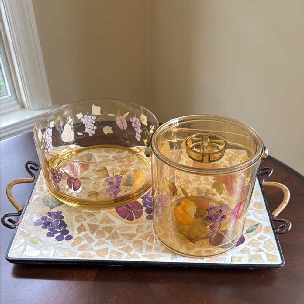 3 piece set. Includes Plastic Bowl, Ice Bucket and Tray